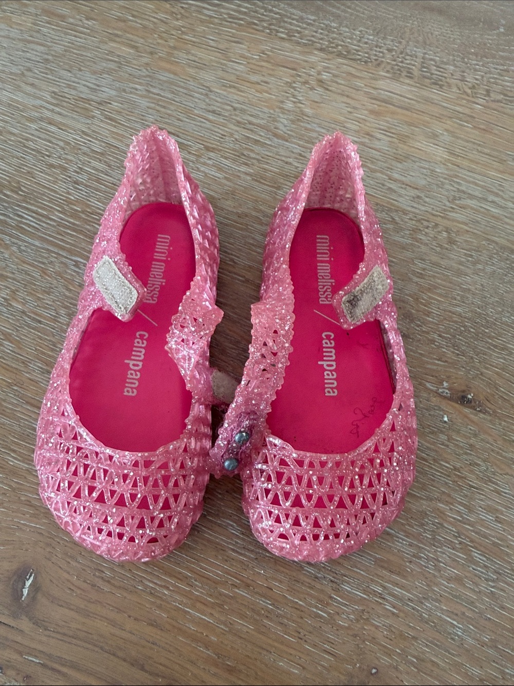 Mini Melissa Pink Glitter Jelly Mary Jane Kids Shoes